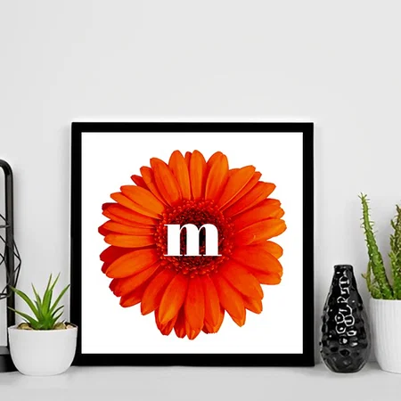 Gerbera Daisy Monogram Initial Customized Photo Printed Square Canvas Frame