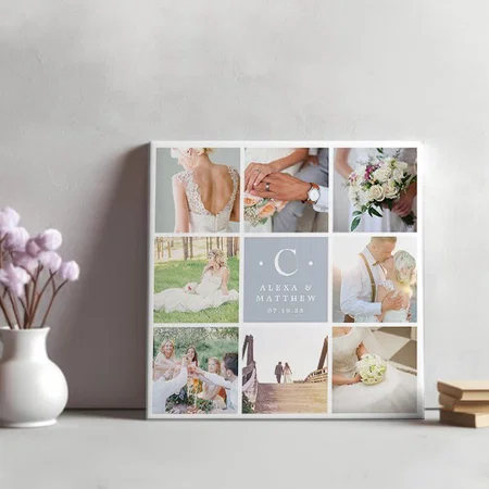 Wedding Monogram 8 Photo Collage Customized Photo Printed Square Canvas Frame