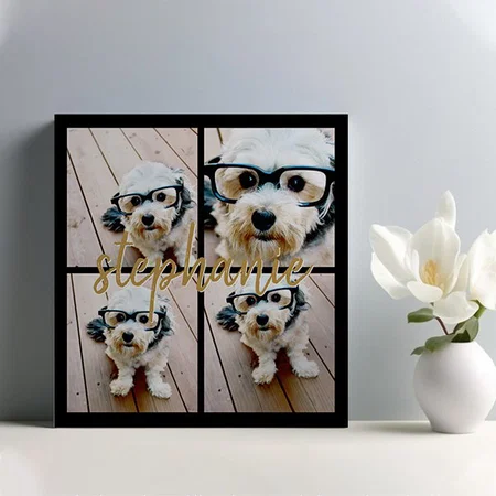 Create Your Own 4 Photo Collage - Script Name Customized Photo Printed Square Canvas Frame