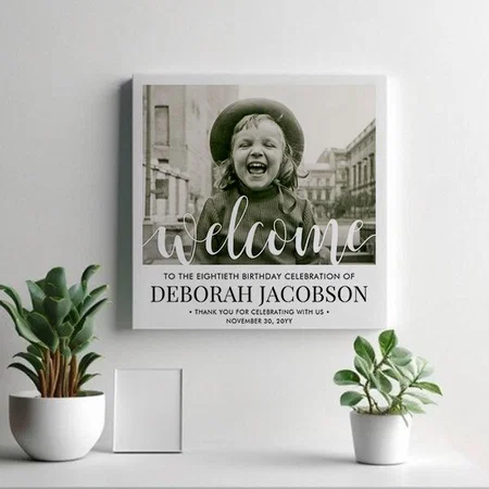Birthday Party Modern Elegant Photo Welcome Customized Photo Printed Square Canvas Frame