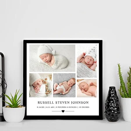 Modern Multi Photo Newborn Infant Customized Photo Printed Square Canvas Frame