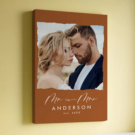Wedding Personalized Modern Photo Mr and Mrs Customized Photo Printed Rectangle Vertical Canvas Frame