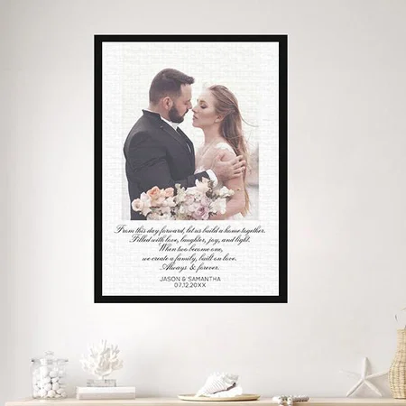 Elegant Script Huge Wedding Photo Customized Photo Printed Rectangle Vertical Canvas Frame