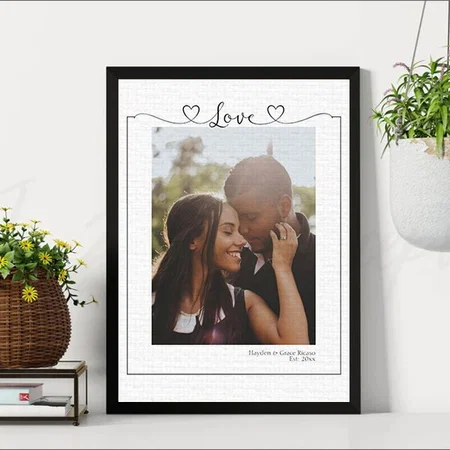 Photo Love Heart Typography Customized Photo Printed Rectangle Vertical Canvas Frame