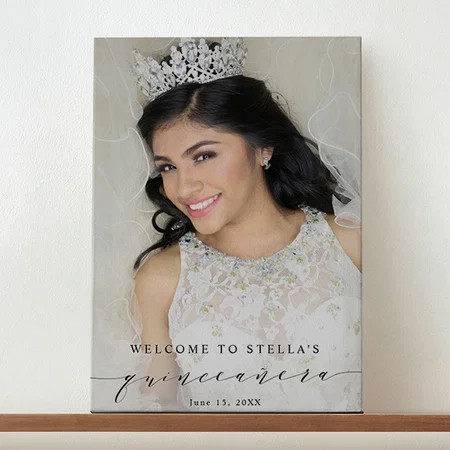 Elegant and Simple Quinceañera Welcome Photo Customized Photo Printed Rectangle Vertical Canvas Frame