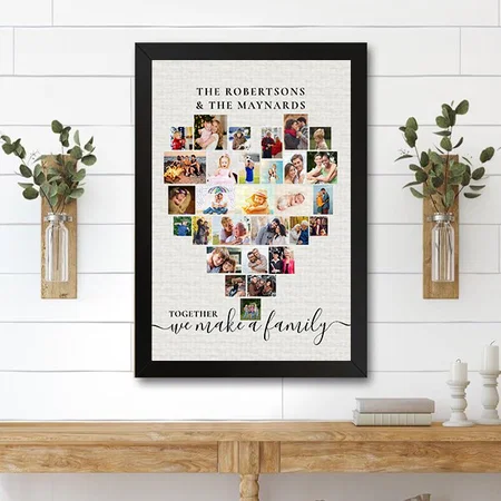 Together Heart Photo Collage Personalized Family Customized Photo Printed Rectangle Vertical Canvas Frame