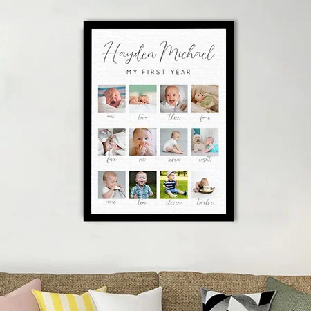 First Year Birthday Photo Sign Customized Photo Printed Rectangle Vertical Canvas Frame