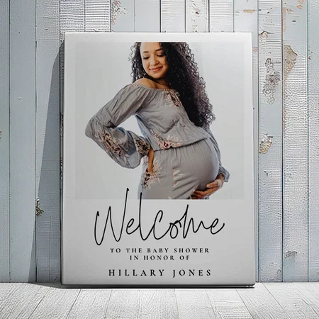 Elegant Calligraphy Baby Shower Welcome Sign Customized Photo Printed Rectangle Vertical Canvas Frame