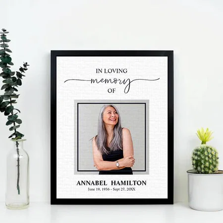 Simple Elegant Memorial Funeral Photo Welcome Sign Customized Photo Printed Rectangle Vertical Canvas Frame