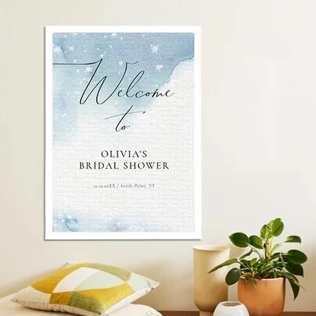 Snow in Love Blue Bridal Shower Welcome Customized Photo Printed Rectangle Vertical Canvas Frame