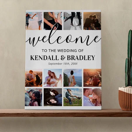 Photo Collage Wedding Welcome Customized Photo Printed Rectangle Vertical Canvas Frame