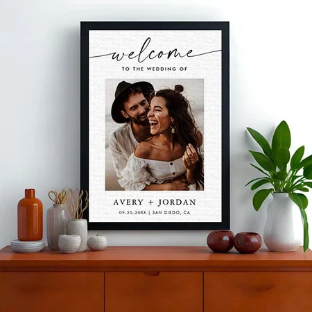 Wedding Welcome Sign Customized Photo Printed Rectangle Vertical Canvas Frame