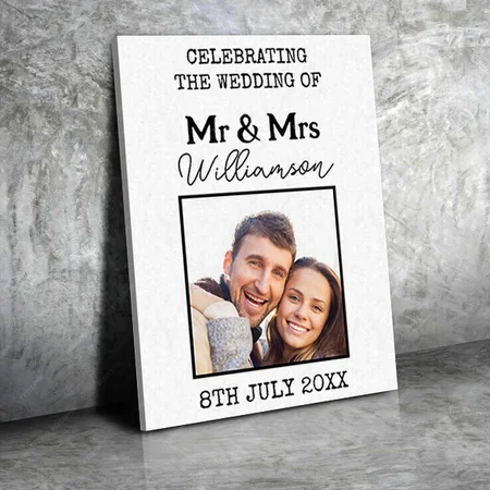 Mr And Mrs Photo Black And White Welcome Sign Customized Photo Printed Rectangle Vertical Canvas Frame