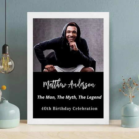 Birthday Black White Photo Man Myth Legend Customized Photo Printed Rectangle Vertical Canvas Frame