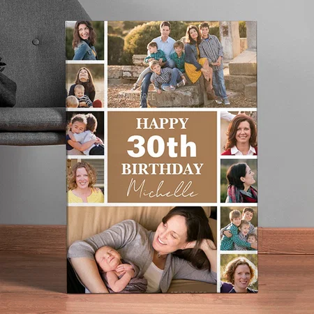 Photo Collage Any Age Custom Birthday Customized Photo Printed Rectangle Vertical Canvas Frame