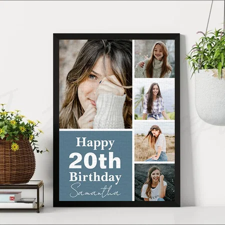 Photo Collage Any Age Custom Birthday Customized Photo Printed Rectangle Vertical Canvas Frame