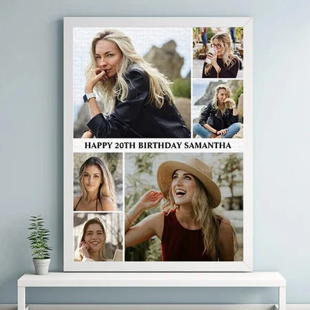 Simple 6 Collage | Photo Any Age Birthday Customized Photo Printed Rectangle Vertical Canvas Frame