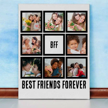 BFF Best Friends Forever 8 Photo Collage Customized Photo Printed Rectangle Vertical Canvas Frame
