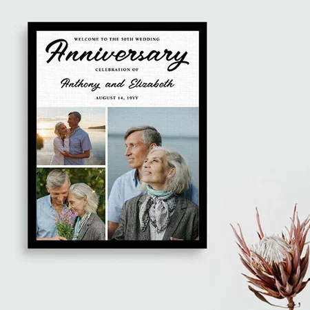 50th Wedding Anniversary 3 Photos Welcome Customized Photo Printed Rectangle Vertical Canvas Frame