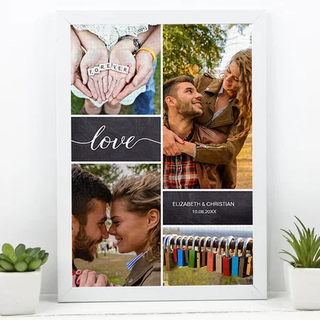Elegant Love Script Photo Collage Customized Photo Printed Rectangle Vertical Canvas Frame