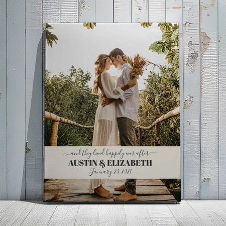 They Lived Happily Ever After Wedding Signage Customized Photo Printed Rectangle Vertical Canvas Frame