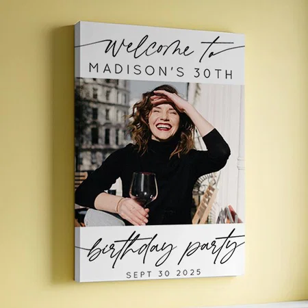 Modern Birthday Party Photo Welcome Customized Photo Printed Rectangle Vertical Canvas Frame