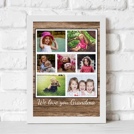 Love You Grandma 7 Photo Collage Wood Customized Photo Printed Rectangle Vertical Canvas Frame