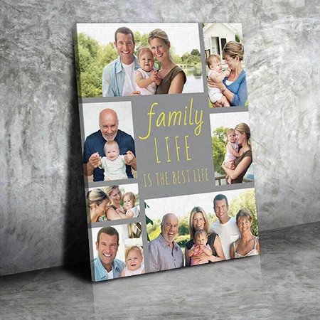 Photo Collage 7 Picture Family Life Quote Grey Customized Photo Printed Rectangle Vertical Canvas Frame