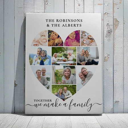 Together Custom Heart Shaped 11 Photo Collage Customized Photo Printed Rectangle Vertical Canvas Frame