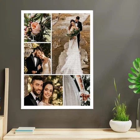 Custom Wedding Family Photo Collage Customized Photo Printed Rectangle Vertical Canvas Frame