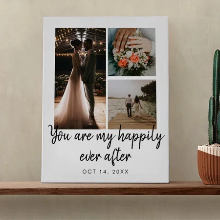 3 Photo Wedding Anniversary Collage Customized Photo Printed Rectangle Vertical Canvas Frame