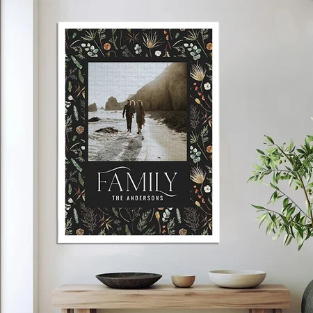 Family Photo Watercolor Botanical Elegant Modern Customized Photo Printed Rectangle Vertical Canvas Frame