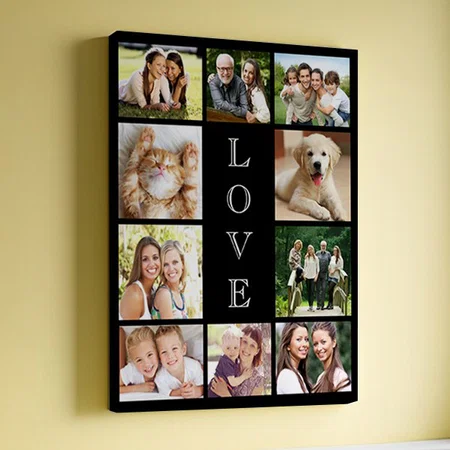 Family Love 10 Photo Collage Customized Photo Printed Rectangle Vertical Canvas Frame