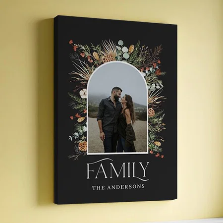Family Photo Arch Watercolor Botanical Elegant Customized Photo Printed Rectangle Vertical Canvas Frame