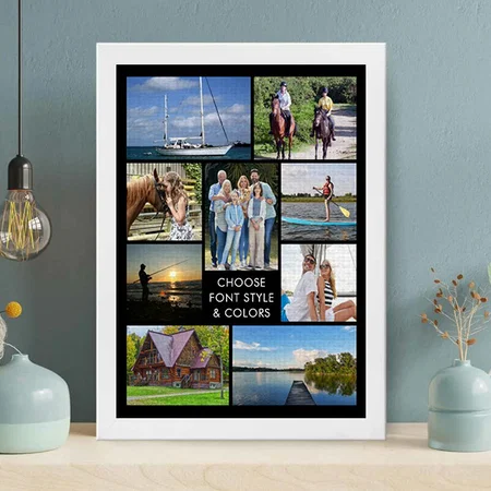 Simple 9 Photo Collage Customized Photo Printed Rectangle Vertical Canvas Frame