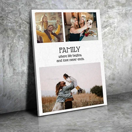 Family Quote Photo Collage Modern Customized Photo Printed Rectangle Vertical Canvas Frame
