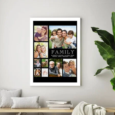 Family 9 Photo Collage Customized Photo Printed Rectangle Vertical Canvas Frame