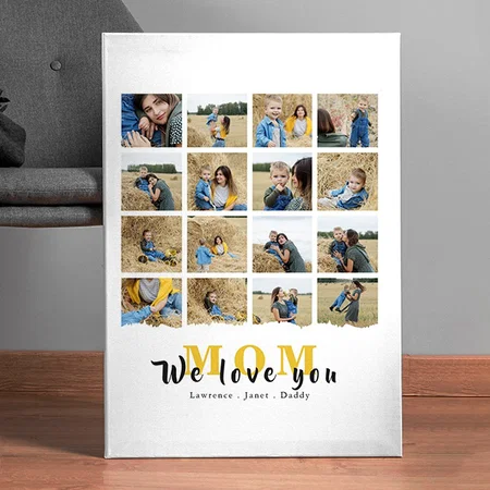 Love You mom 16 family Photo Customized Photo Printed Rectangle Vertical Canvas Frame