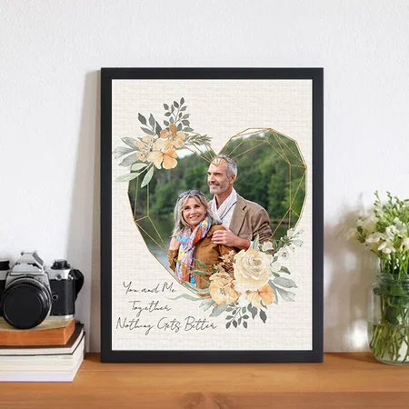 You and Me Together Heart Shape Gold Photo Customized Photo Printed Rectangle Vertical Canvas Frame
