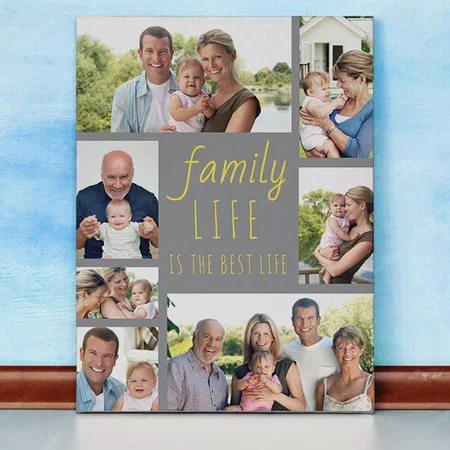 Family Life Quote 7 Photo Collage Customized Photo Printed Rectangle Vertical Canvas Frame