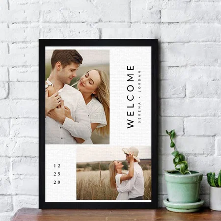 Modern Chic Elegant Custom Photo Wedding Welcome Customized Photo Printed Rectangle Vertical Canvas Frame