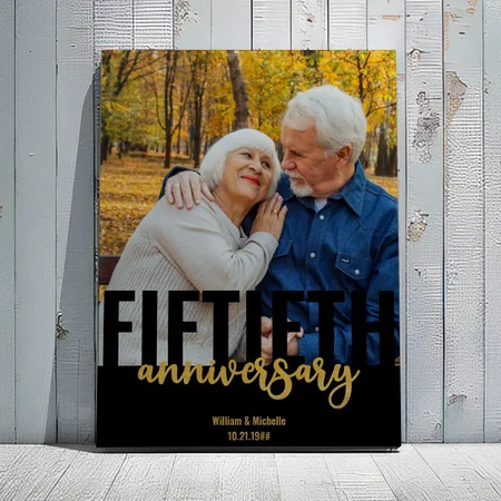 Modern 50th Anniversary Golden Wedding Photo Customized Photo Printed Rectangle Vertical Canvas Frame