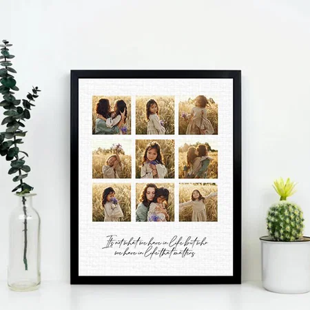 Family Multi Photo Heart Quote Elegant Stylish Customized Photo Printed Rectangle Vertical Canvas Frame