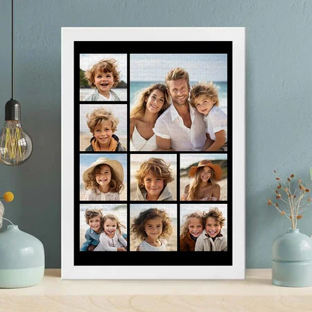 Photo Collage with 9 Photos Customized Photo Printed Rectangle Vertical Canvas Frame