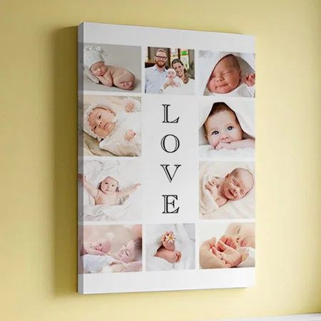 Baby Love 10 Photo Collage Customized Photo Printed Rectangle Vertical Canvas Frame