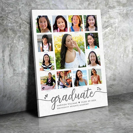 Graduation Modern Script Photo Collage Customized Photo Printed Rectangle Vertical Canvas Frame