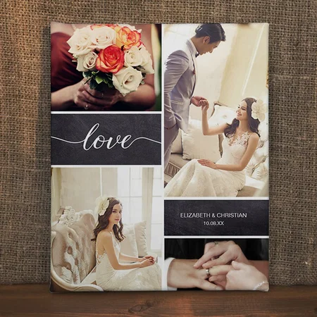 Rustic Wedding Photo Collage Love Customized Photo Printed Rectangle Vertical Canvas Frame