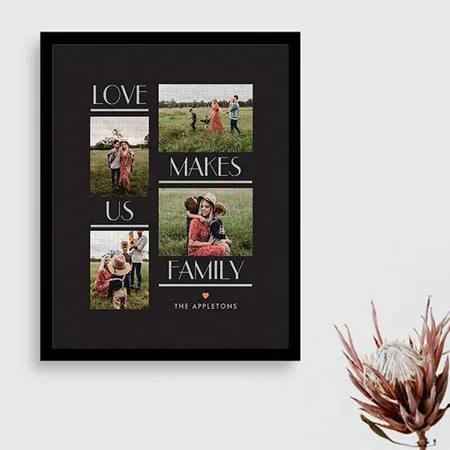 Love Makes Us Family Customized Photo Printed Rectangle Vertical Canvas Frame