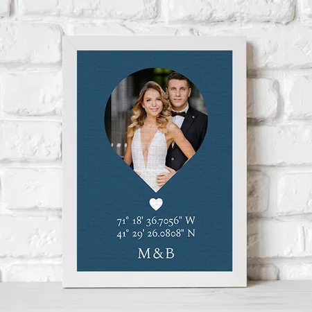 Photo Monogram Romantic Heart Coodinates Customized Photo Printed Rectangle Vertical Canvas Frame