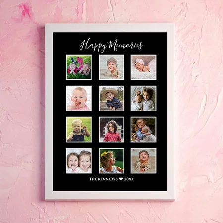 12 Family Photo Collage Black Customized Photo Printed Rectangle Vertical Canvas Frame